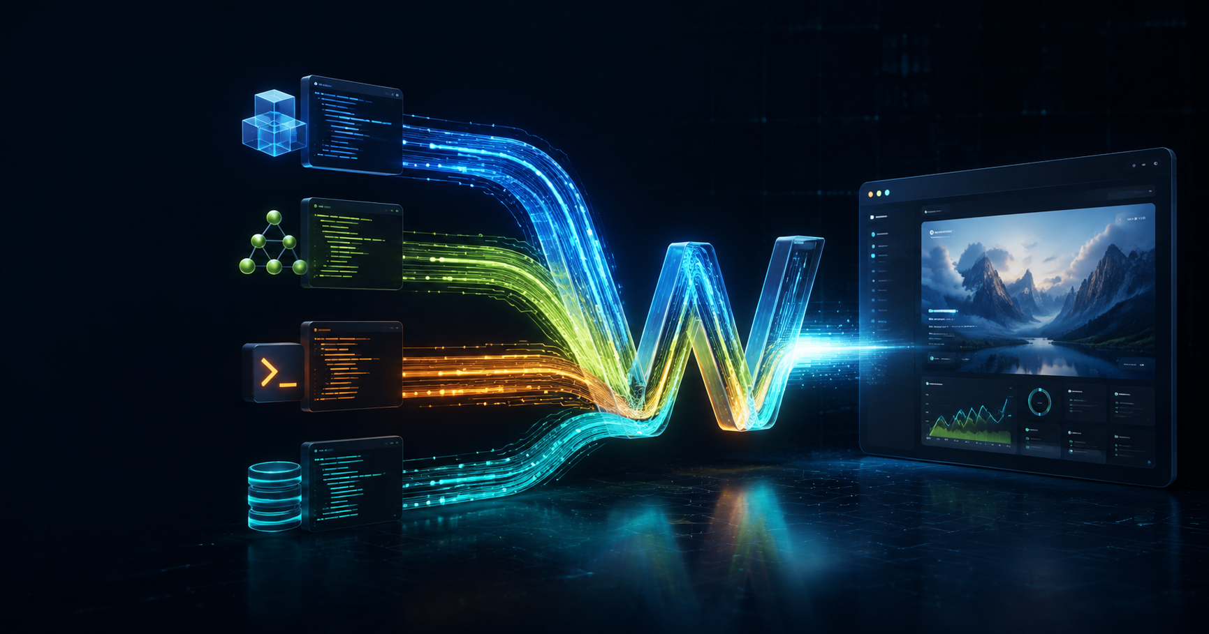 Four managed AI coding streams converging into a working WebCoder application Preview